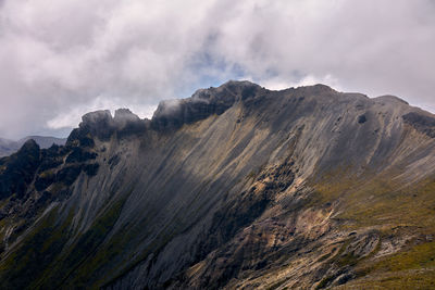 Scenic view of volcanic mountain range against sky