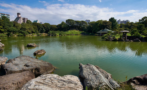 Scenic view of lake against sky