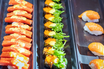 Close-up of sushi served in tray