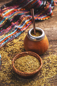 Close-up of coffee beans on table