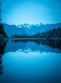 Scenic view of lake against blue sky