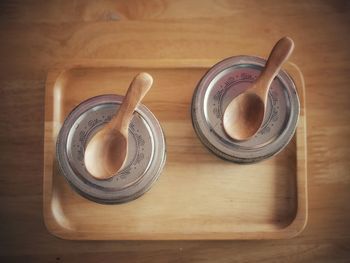 High angle view of coffee cup on table