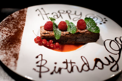Close-up of cake served in plate
