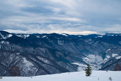 Scenic view of snowcapped mountains against sky