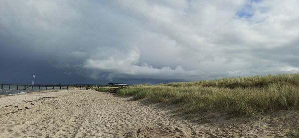 Scenic view of beach against sky