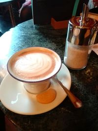 High angle view of coffee on table