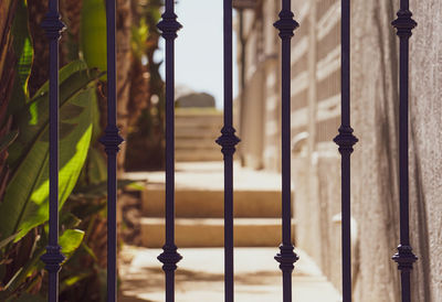 Close-up of metal railing of building