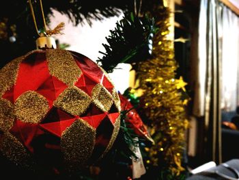 Close-up of christmas tree at night