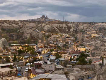 High angle view of buildings in city