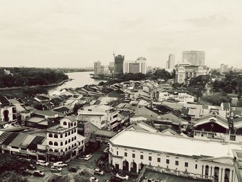 High angle view of cityscape against sky