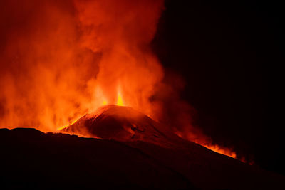 Scenic view of volcanic mountain at night