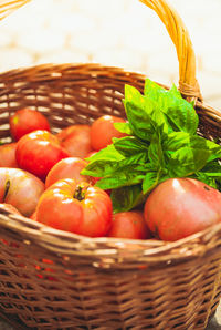 Close-up of tomatoes in basket