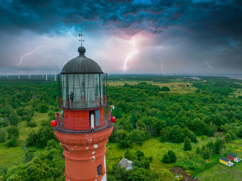 Beautiful limestone cliff on pakri peninsula, estonia with the historic lighthouses.