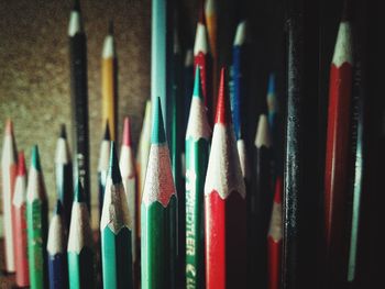 Close-up of multi colored pencils