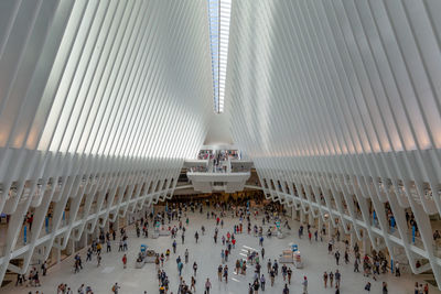 High angle view of people in modern building