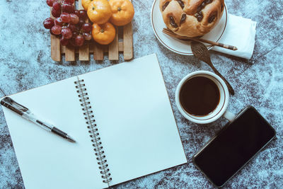 High angle view of coffee on table