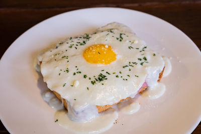 High angle view of breakfast served in plate