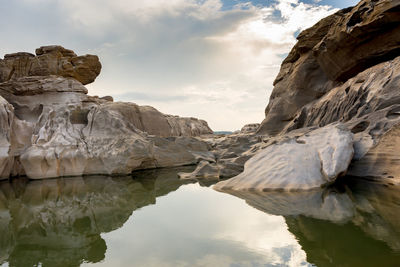 Scenic view of rock formations against sky