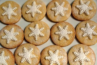 High angle view of cookies