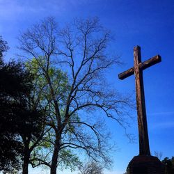 Low angle view of church against blue sky