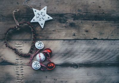 High angle view of christmas decoration on table