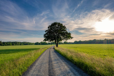 Road amidst field against sky