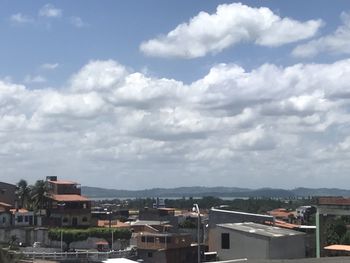 High angle shot of townscape against sky