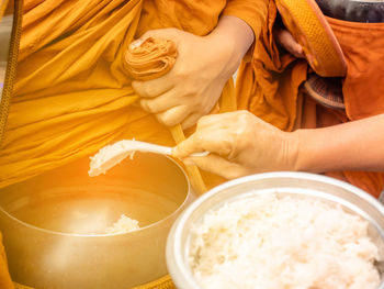 High angle view of people preparing food