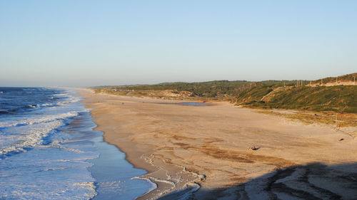 Scenic view of beach against clear sky