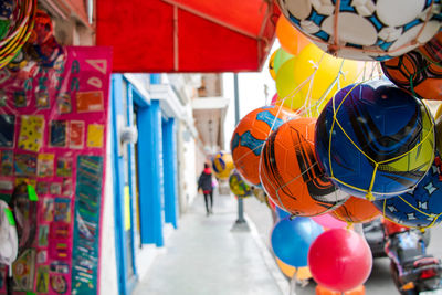 Multi colored balloons in store for sale