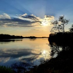 Scenic view of lake against sky during sunset