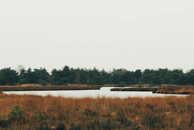 Scenic view of lake against clear sky