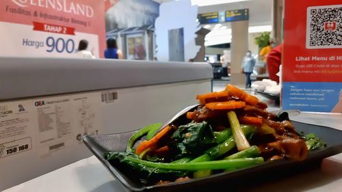 Close-up of food in plate on table