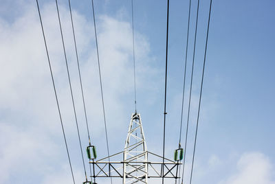 Low angle view of electricity pylon against sky