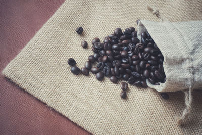 High angle view of coffee beans on table