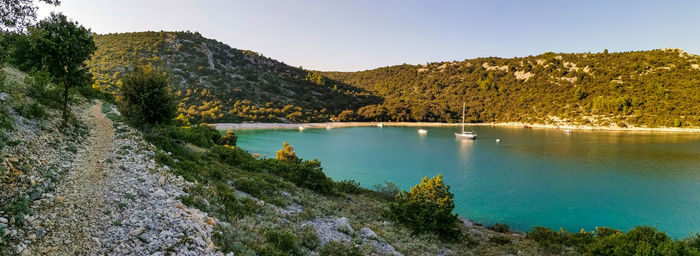 Scenic view of lake against clear sky