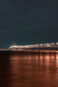 Illuminated bridge over sea against sky at night ,
penang second bridge 