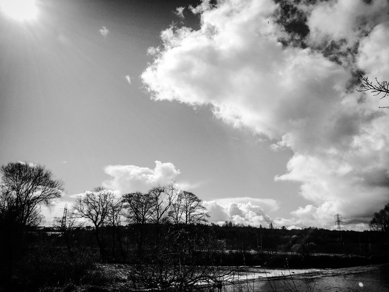 sky, tranquility, tranquil scene, landscape, tree, field, nature, scenics, beauty in nature, cloud - sky, growth, grass, sunlight, non-urban scene, cloud, plant, rural scene, day, sun, sunbeam