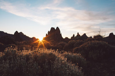 Panoramic view of land against sky during sunset