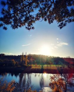 Scenic view of lake against sky during autumn