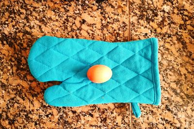 High angle view of blue paper on table