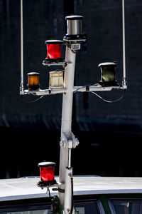 Close-up of stoplight in ship