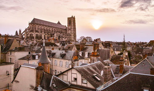 The old town center of bourges and the cathedral seen from the roofs. centre-val de loire, france