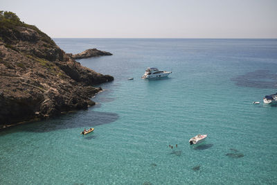 High angle view of sea against clear sky