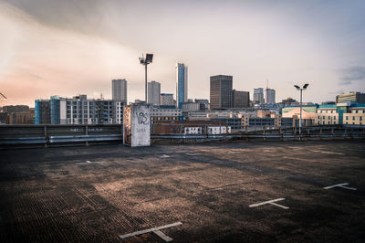 View of city at sunset