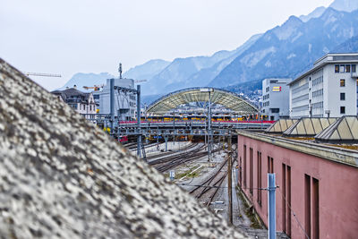 Railway station in grison graubünden in chur in switzerland with busses on the top