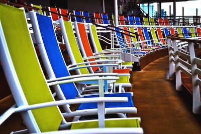 Empty chairs and table in playground