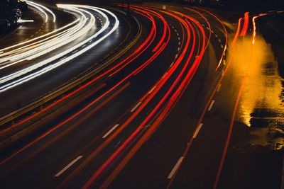 Light trails on road at night