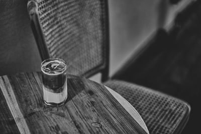 High angle view of drink on table