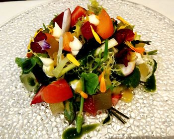 High angle view of vegetables in plate